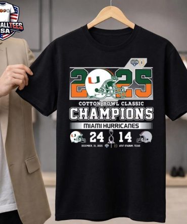 Miami Hurricanes Helmet Logo Cotton Bowl Classic Champions 2025 Score 24-14 Dec 31 2025 At&Amp;T Stadium Texas Unisex Shirt
