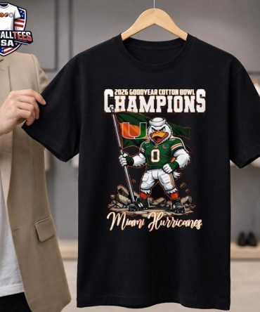 Miami Hurricanes Ncaa 2026 Goodyear Cotton Bowl Champions Mascot Flag Unisex Shirt