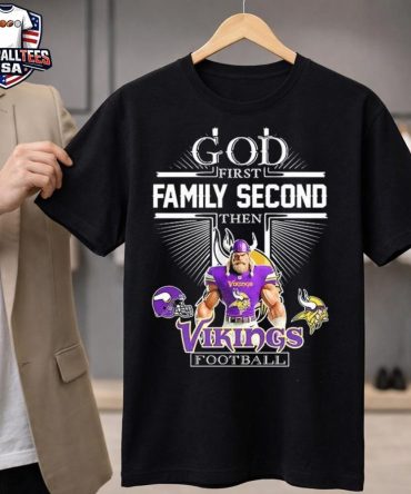 Minnesota Vikings God First Family Second Then Vikings Football Christian Mascot Unisex Shirt