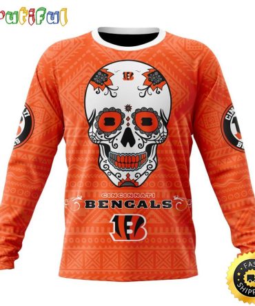 Nfl Cincinnati Bengals Crewneck Sweatshirt Specialized Kits For Dia De Muertos Show Your Team Spirit