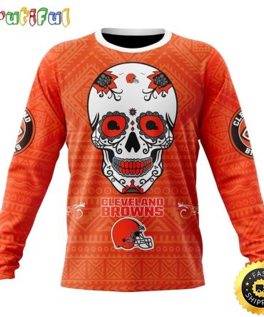 Nfl Cleveland Browns Crewneck Sweatshirt Specialized Kits For Dia De Muertos Show Your Team Spirit