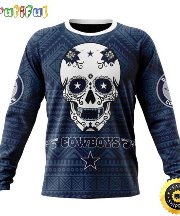 Nfl Dallas Cowboys Crewneck Sweatshirt Specialized Kits For Dia De Muertos Show Your Team Spirit