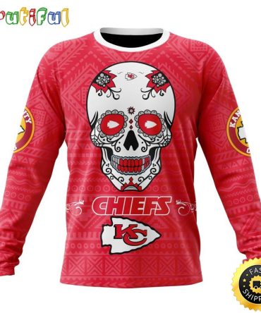 Nfl Kansas City Chiefs Crewneck Sweatshirt Specialized Kits For Dia De Muertos Show Your Team Spirit