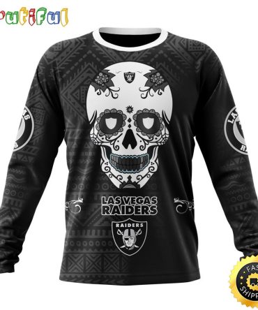 Nfl Las Vegas Raiders Crewneck Sweatshirt Specialized Kits For Dia De Muertos Show Your Team Spirit