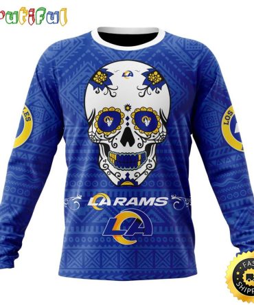Nfl Los Angeles Rams Crewneck Sweatshirt Specialized Kits For Dia De Muertos Show Your Team Spirit