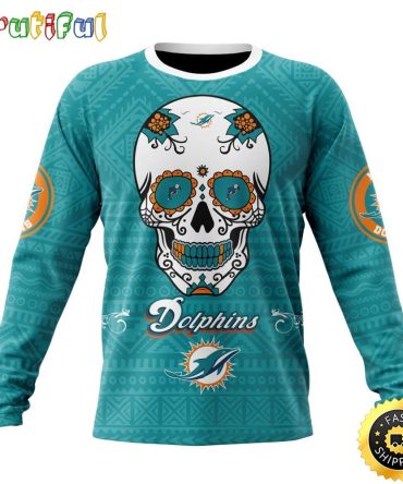 Nfl Miami Dolphins Crewneck Sweatshirt Specialized Kits For Dia De Muertos Show Your Team Spirit
