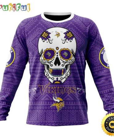 Nfl Minnesota Vikings Crewneck Sweatshirt Specialized Kits For Dia De Muertos Show Your Team Spirit