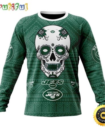 Nfl New York Jets Crewneck Sweatshirt Specialized Kits For Dia De Muertos Show Your Team Spirit