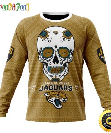 Nfl Jacksonville Jaguars Crewneck Sweatshirt Specialized Kits For Dia De Muertos Show Your Team Spirit