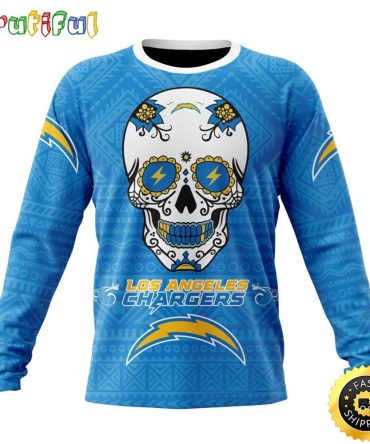 Nfl Los Angeles Chargers Crewneck Sweatshirt Specialized Kits For Dia De Muertos Show Your Team Spirit