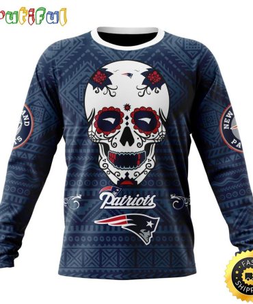 Nfl New England Patriots Crewneck Sweatshirt Specialized Kits For Dia De Muertos Show Your Team Spirit