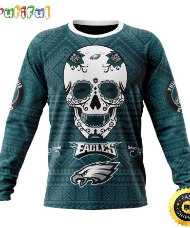 Nfl Philadelphia Eagles Crewneck Sweatshirt Specialized Kits For Dia De Muertos Show Your Team Spirit
