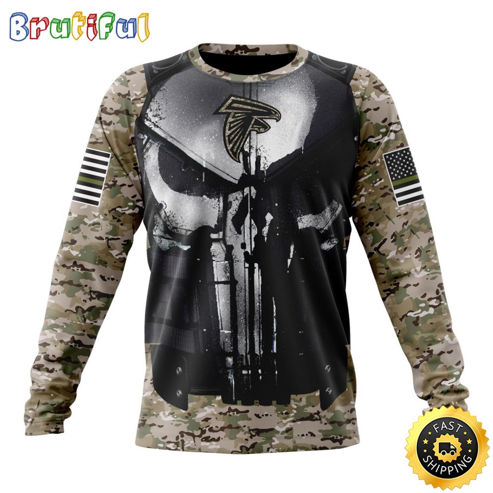 Nfl Atlanta Falcons Crewneck Sweatshirt Punisher Skull Camo Veteran Kits Represent Your Team