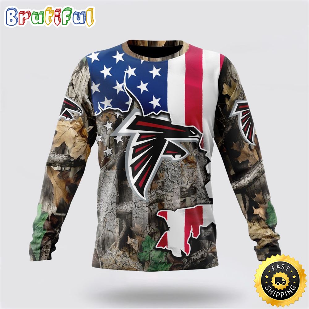 Nfl Atlanta Falcons Crewneck Sweatshirt Usa Flag Camo Realtree Hunting Show Your Team Spirit