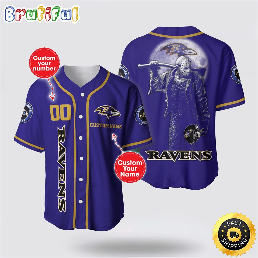 Nfl Baltimore Ravens Baseball Jersey 3D Personalized Skull Score Big With Team Spirit