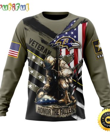 Nfl Baltimore Ravens Crewneck Sweatshirt Honor Veterans Kneeling Soldier Gifts For Football Fans