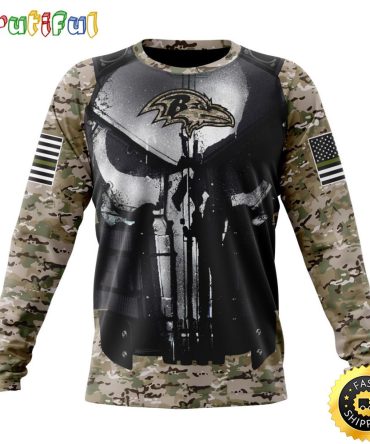 Nfl Baltimore Ravens Crewneck Sweatshirt Punisher Skull Camo Veteran Kits Represent Your Team