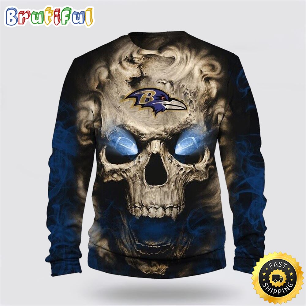 Nfl Baltimore Ravens Crewneck Sweatshirt Skull Halloween Your Team In Style