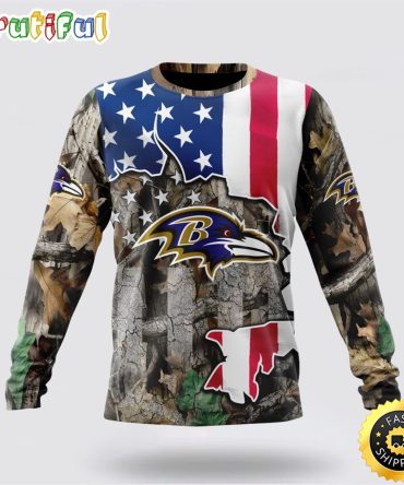 Nfl Baltimore Ravens Crewneck Sweatshirt Usa Flag Camo Realtree Hunting Show Your Team Spirit