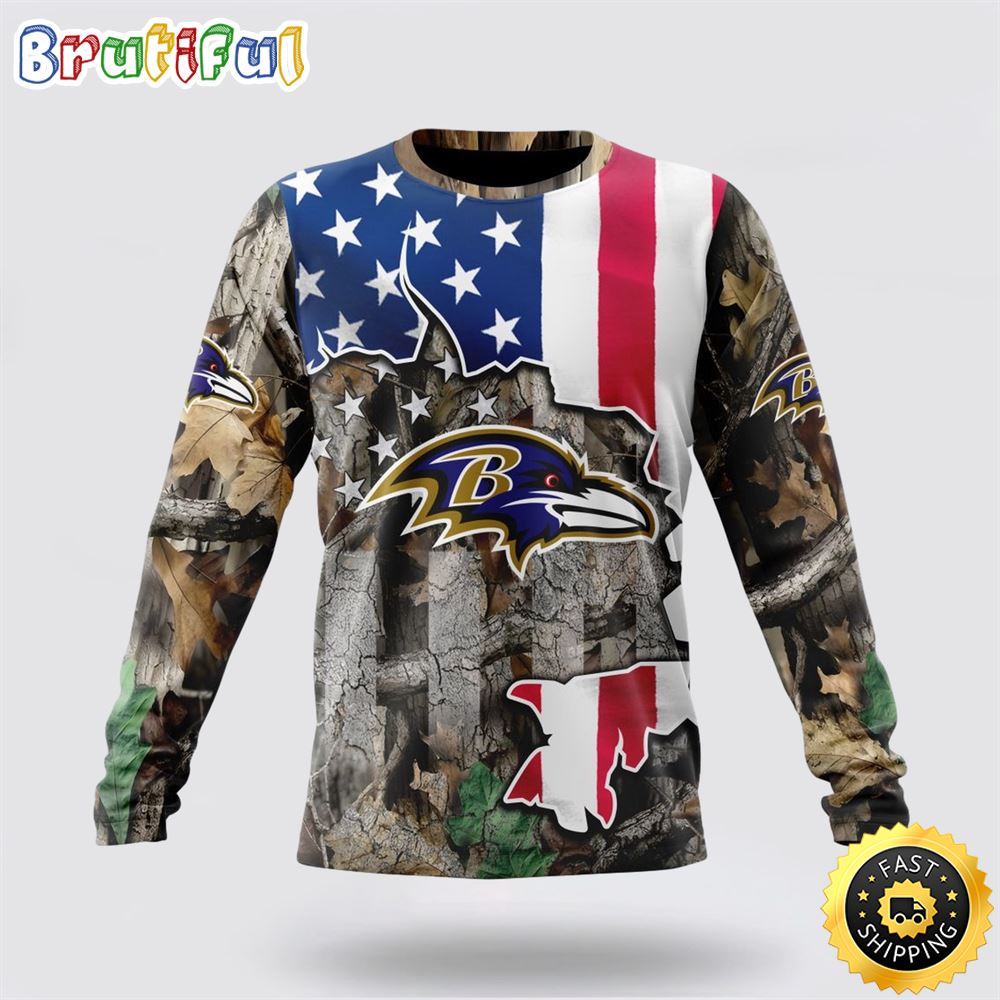 Nfl Baltimore Ravens Crewneck Sweatshirt Usa Flag Camo Realtree Hunting Show Your Team Spirit