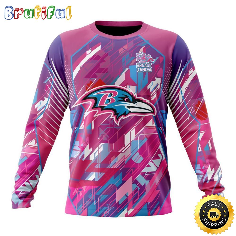Nfl Baltimore Ravens I Pink Crewneck Sweatshirt I Can Fearless Again Breast Cancer For Breast Cancer Survivors