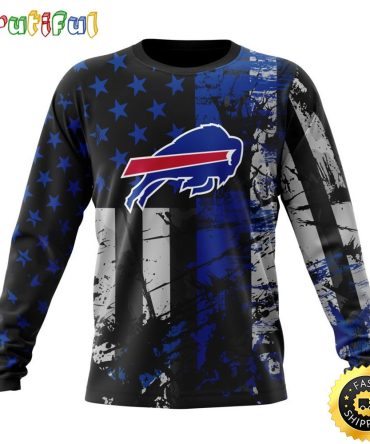 Nfl Buffalo Bills Crewneck Sweatshirt Classic Grunge American Flag Stylish Warmth For Fans
