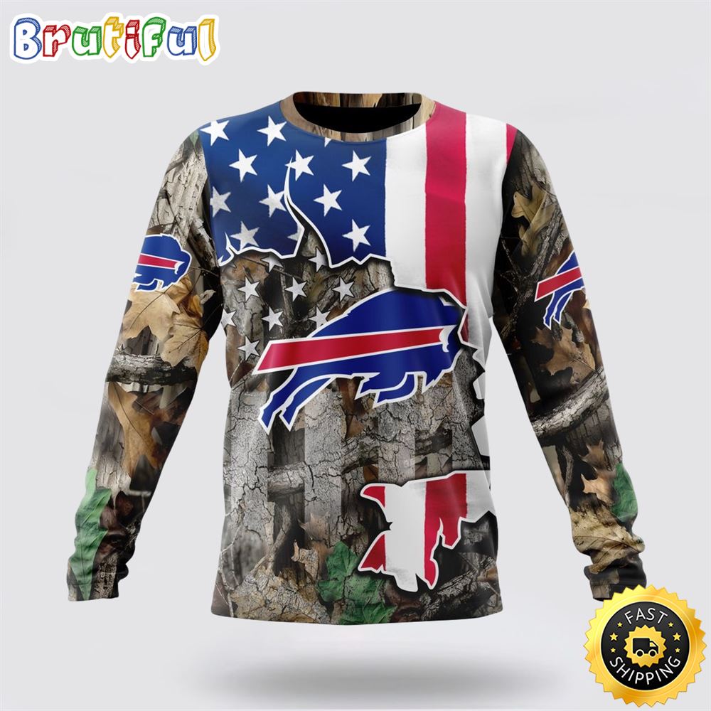 Nfl Buffalo Bills Crewneck Sweatshirt Usa Flag Camo Realtree Hunting Show Your Team Spirit