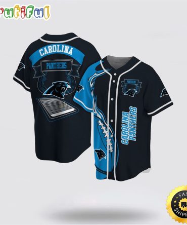 Nfl Carolina Panthers Baseball Jersey Symbol Fire Rugby Ball Graphic Black Blue Jersey Shirt