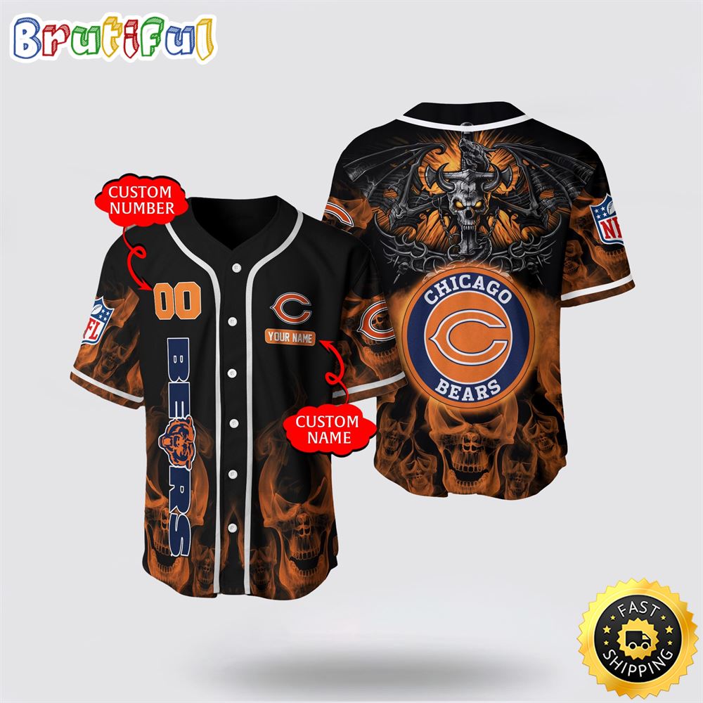 Nfl Chicago Bears Baseball Jersey 3D Personalized Skull Customization Options Available