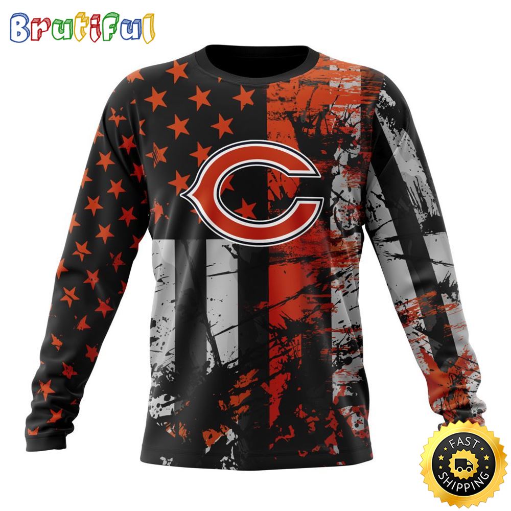 Nfl Chicago Bears Crewneck Sweatshirt Classic Grunge American Flag Stylish Warmth For Fans