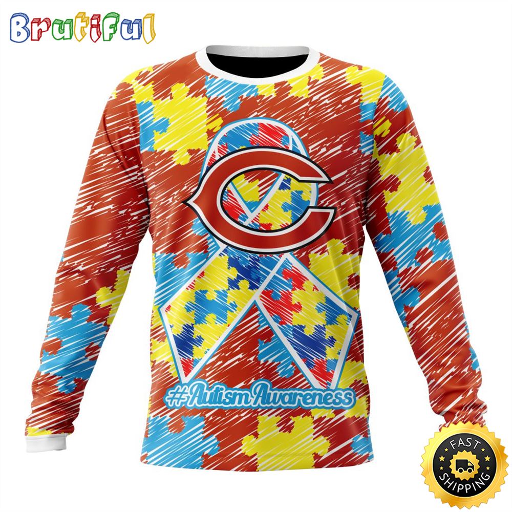 Nfl Chicago Bears Crewneck Sweatshirt Puzzle Autism Awareness Unisex Sweatshirt