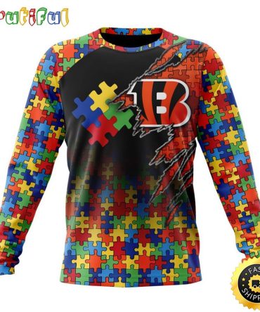 Nfl Cincinnati Bengals Crewneck Sweatshirt Autism Awareness Design Gifts For Survivors
