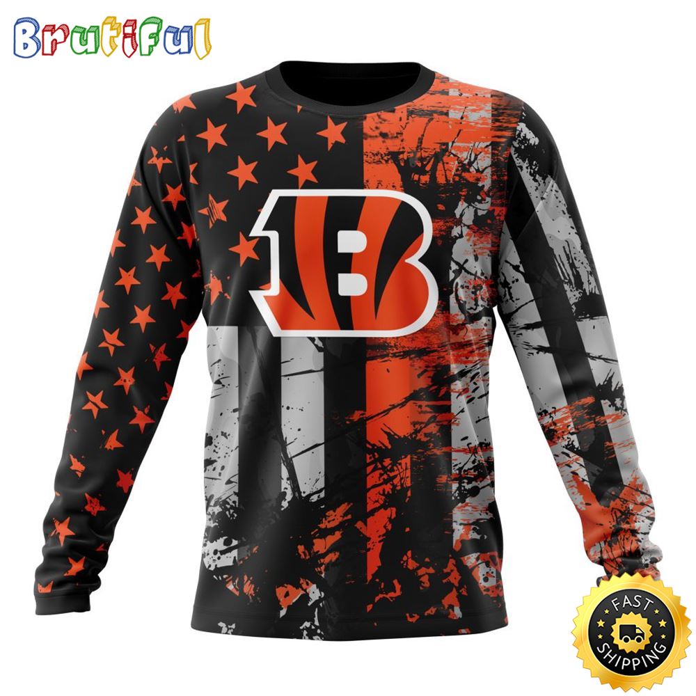 Nfl Cincinnati Bengals Crewneck Sweatshirt Classic Grunge American Flag Stylish Warmth For Fans