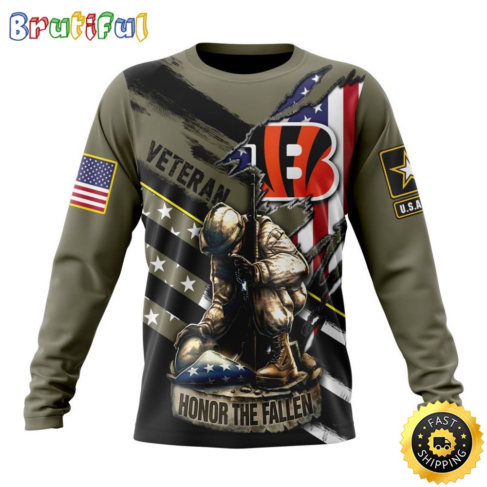 Nfl Cincinnati Bengals Crewneck Sweatshirt Honor Veterans Kneeling Soldier Gifts For Football Fans