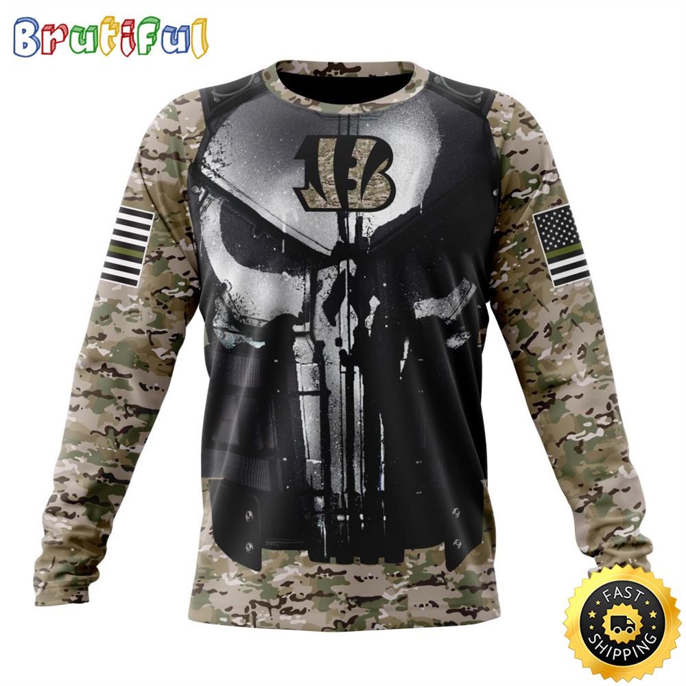 Nfl Cincinnati Bengals Crewneck Sweatshirt Punisher Skull Camo Veteran Kits Represent Your Team