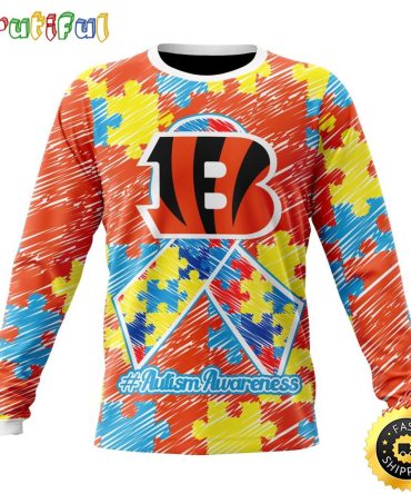 Nfl Cincinnati Bengals Crewneck Sweatshirt Puzzle Autism Awareness Unisex Sweatshirt