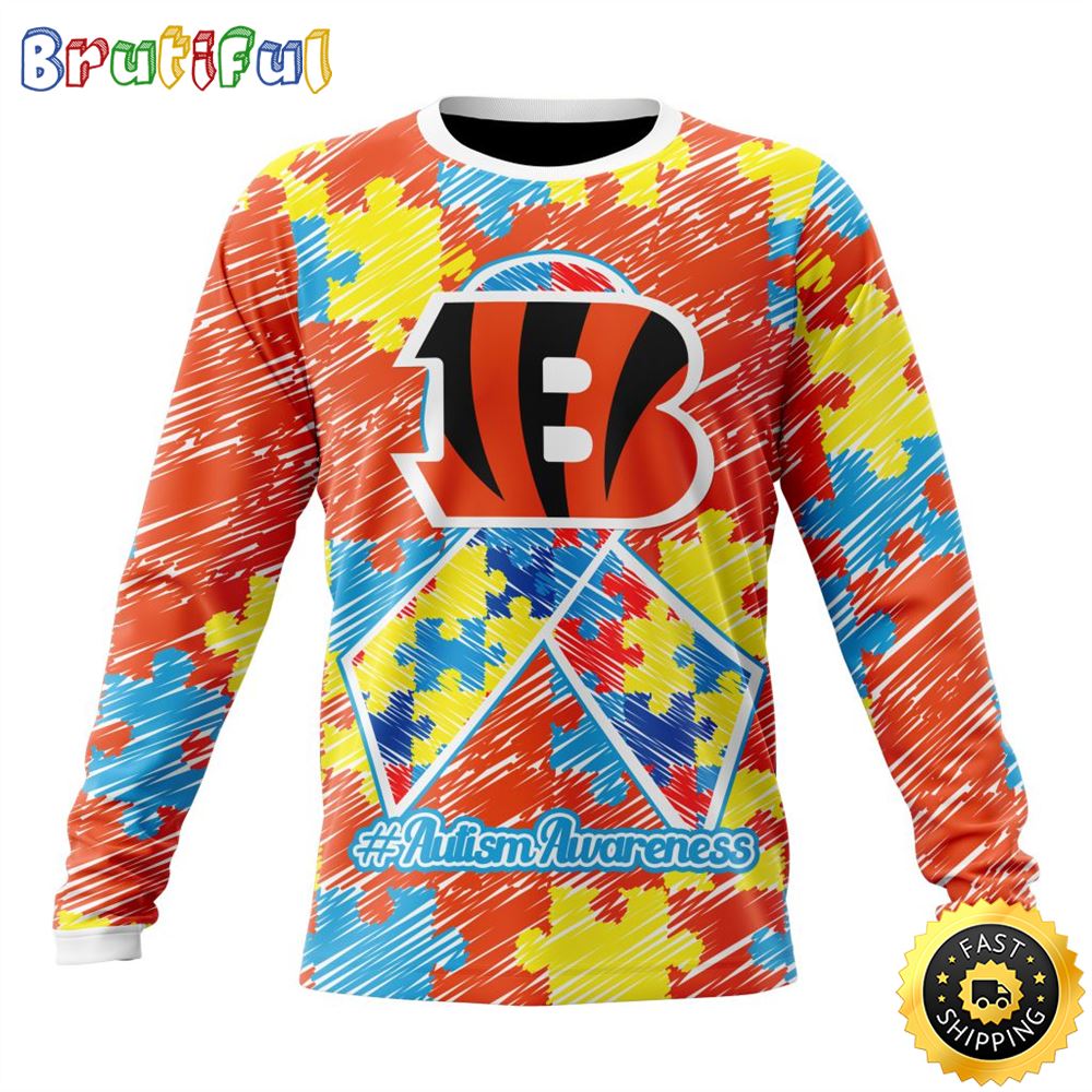 Nfl Cincinnati Bengals Crewneck Sweatshirt Puzzle Autism Awareness Unisex Sweatshirt