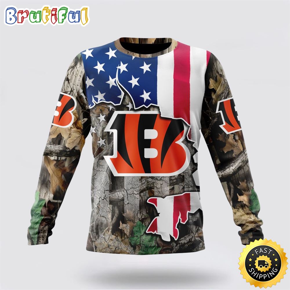 Nfl Cincinnati Bengals Crewneck Sweatshirt Usa Flag Camo Realtree Hunting Show Your Team Spirit