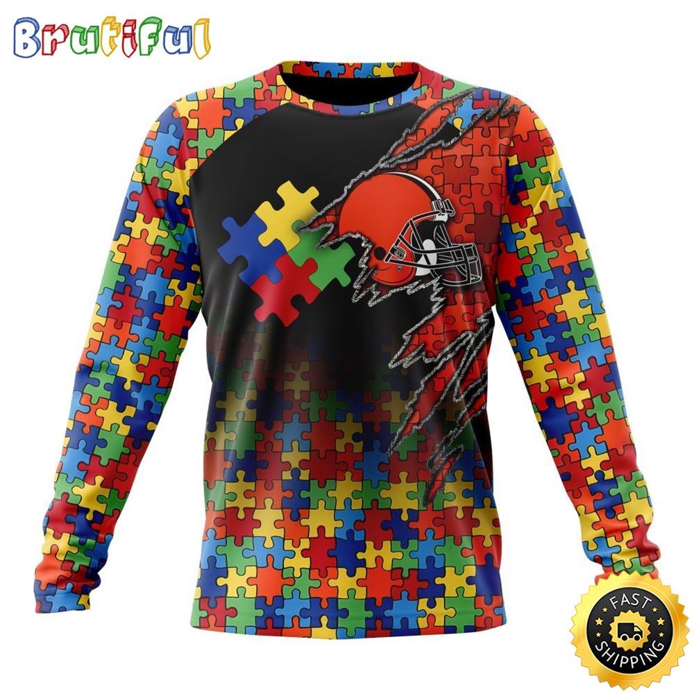 Nfl Cleveland Browns Crewneck Sweatshirt Autism Awareness Design Gifts For Survivors