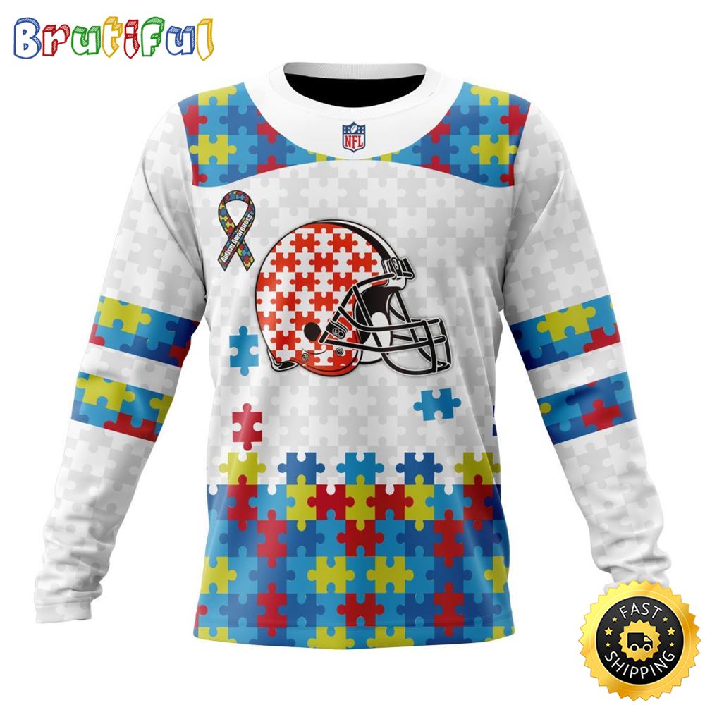 Nfl Cleveland Browns Crewneck Sweatshirt Autism Awareness Design Your Team In Style