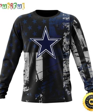 Nfl Dallas Cowboys Crewneck Sweatshirt Classic Grunge American Flag Stylish Warmth For Fans