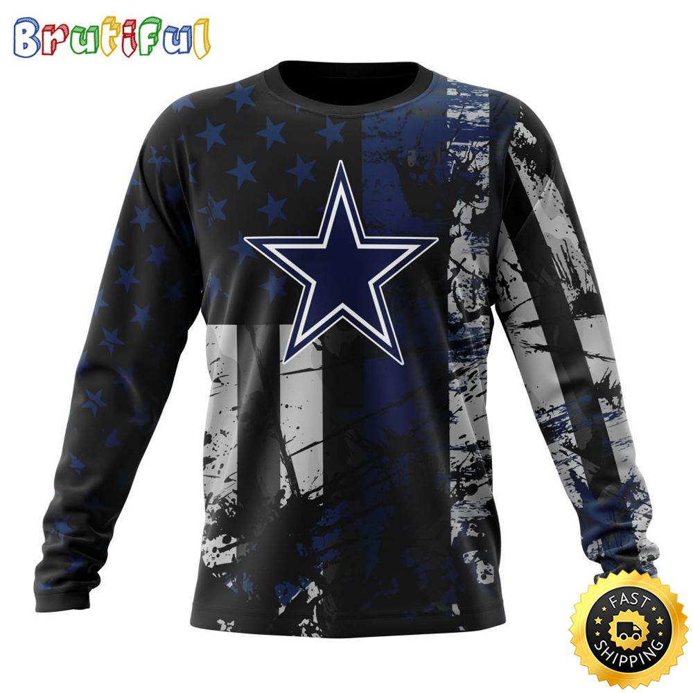 Nfl Dallas Cowboys Crewneck Sweatshirt Classic Grunge American Flag Stylish Warmth For Fans