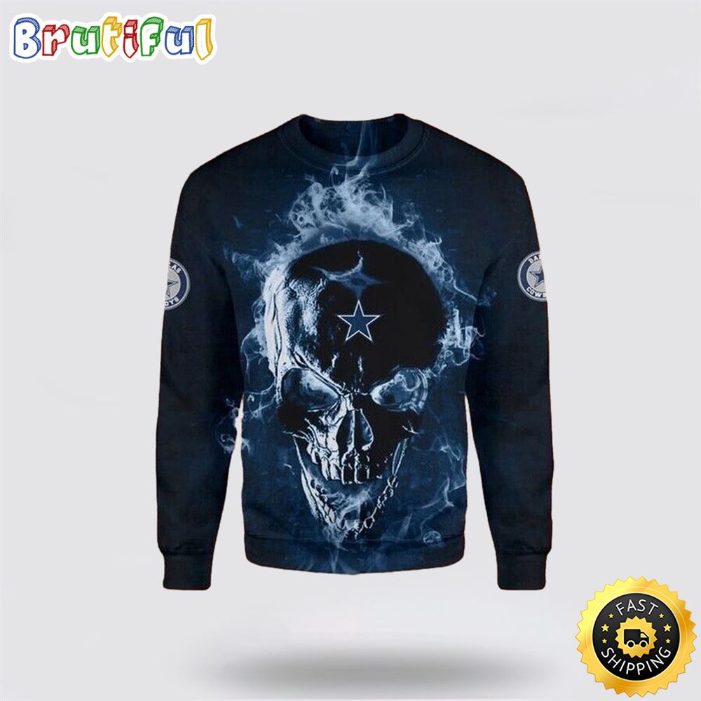 Nfl Dallas Cowboys Crewneck Sweatshirt Skull Halloween Show Team Spirit