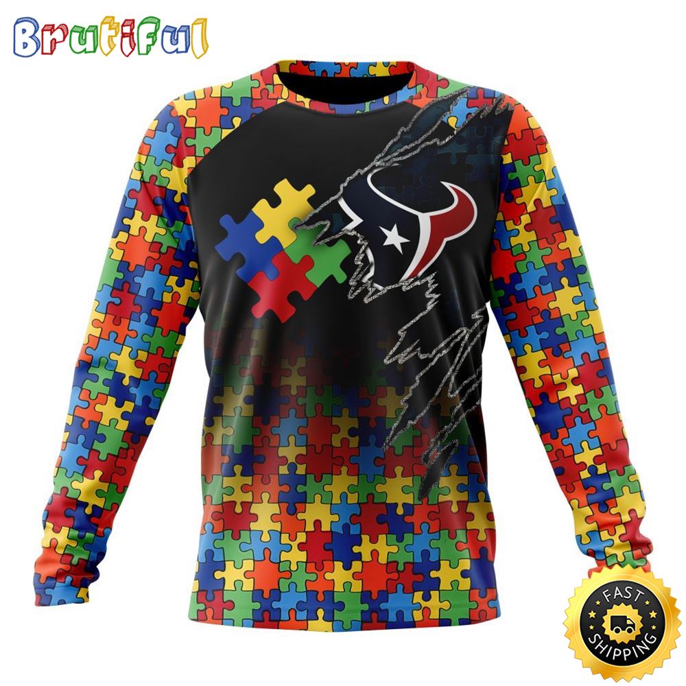 Nfl Houston Texans Crewneck Sweatshirt Autism Awareness Design Gifts For Survivors