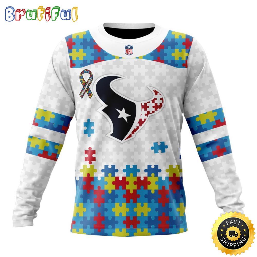 Nfl Houston Texans Crewneck Sweatshirt Autism Awareness Design Your Team In Style