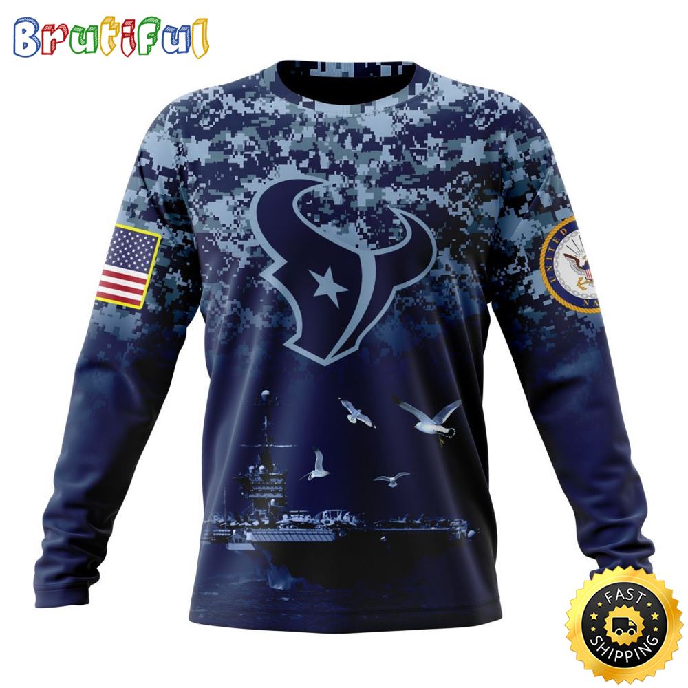 Nfl Houston Texans Crewneck Sweatshirt Honor Us Navy Veterans Stylish Gear For Fans
