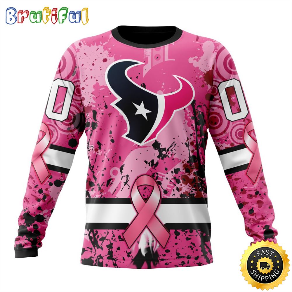 Nfl Houston Texans Crewneck Sweatshirt I Pink I Can In October We Wear Pink Breast Cancer Gift For Football Fans