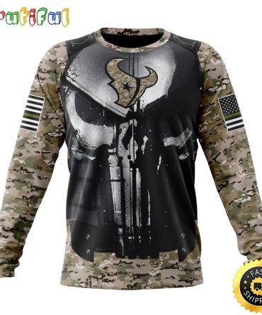 Nfl Houston Texans Crewneck Sweatshirt Punisher Skull Camo Veteran Kits Represent Your Team