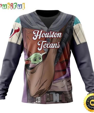 Nfl Houston Texans Crewneck Sweatshirt Specialized Mandalorian And Baby Yoda Gifts For Football Fans