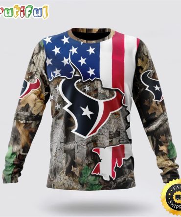 Nfl Houston Texans Crewneck Sweatshirt Usa Flag Camo Realtree Hunting Show Your Team Spirit